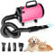 Memows Soffiatore per Cani, Asciugacapelli per Cani 2800W, Asciugacapelli per Toelettatura Animali velocità e Temperatura Regolabili, Asciuga Cane con 4 Ugelli per Uso Privato e Professionale (Rosa)