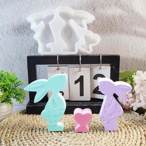 SVOCK Silikonformen Gießformen Ostern, Silikonform Osterhase mit Herz, 3 Stück Silikonform, Silikonformen Gießformen Frühling Herz Hase, Ostern Hase