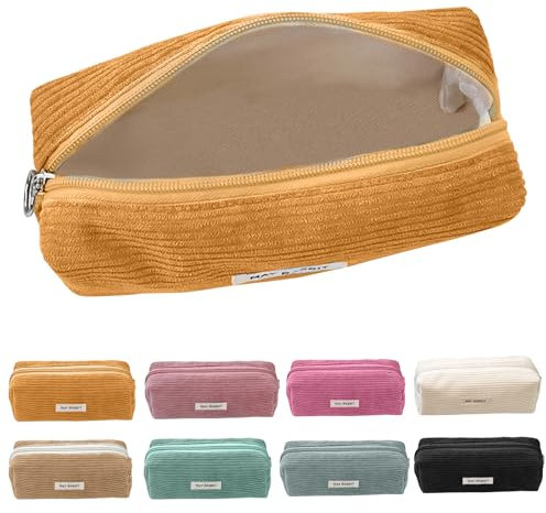 pencil case，Trousse à Crayons en Velours CôTelé, 8 couleurs au choix，Trousse à Crayons Unie, Grande Trousse De Papeterie, Trousse De Maquillage, Trousse à Crayons avec Fermeture éClair (Jaune)