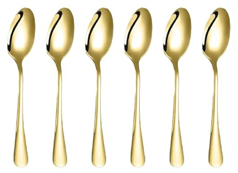 MIXEL Stainless Steel Dinner Spoon Set, Easy to Clean, Ergonomic Handle, Perfect for Everyday Dining, Special Occasions, Ideal for Home Or Restaurant Use, 20cm, (Golden, 6 Pieces)
