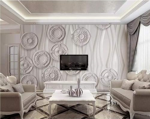Motif Géométrique Blanc Gaufré Papier Peint 3D Intissé Bureau Salon Canapé Chambre Fond Décoration Murale-200cm×140cm