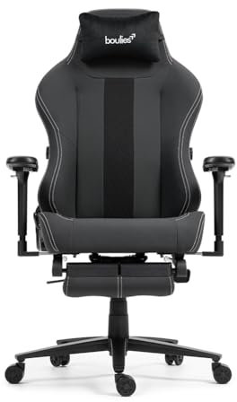 boulies Master Rex Gaming Chair, Ergonomic Computer Chair with Footrest, Reclining Office Chair with 4D Armrests, Adjustable 4-way Lumbar Support and Headrest (Ultraflex PU, Black)