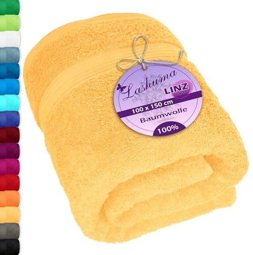 Lashuma Badehandtuch XXL Gelb - Aprikose, Linz großes Duschtuch 100x150 cm weich & flauschig