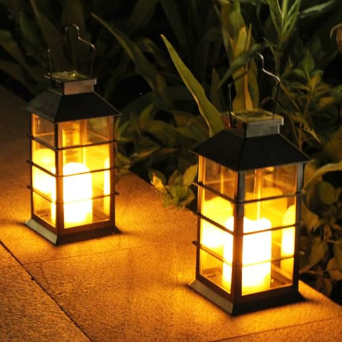 Joysing Lanterne Solari da Esterno 2 Pezzi Lanterne Solari da Giardino, Luci Solare da Appendere IP44 Impermeabile Lampade Solare da Esterno per Patio Terrazza Cortile Decorazioni