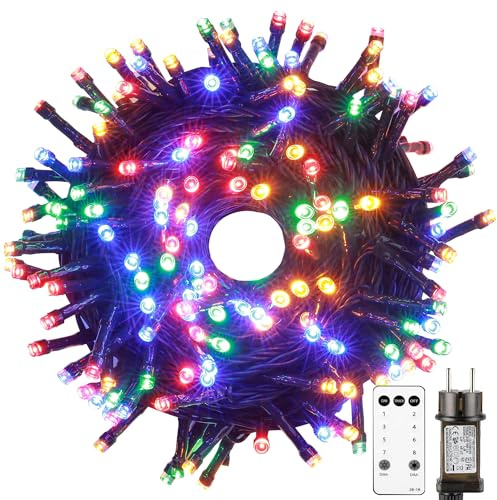 Tacobey Luci Albero di Natale Multicolore, 10M 100 LED Catena Luminosa con Telecomando, 8 Modalità, Impermeabile, Timer, Luci Natalizie da Esterno ed Interno, Cavo Verde Scuro