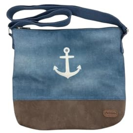 Damen Umhängetasche » Maritimer Vintage Stil » Weiß/Blau/Braun ca. 28 x 32 cm » Damen Handtasche » maritime Tasche mit Schultergurt