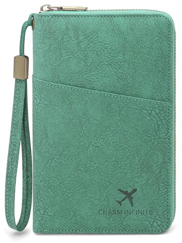 GOUNNU Protège Passeport, Porte Passeport Cuir PU mit RFID-Blocker Zippé et Portefeuilles Pochette Passeport pour Passeports Familial, Cartes de Crédit, Documents de Voyage (Vert Clair)
