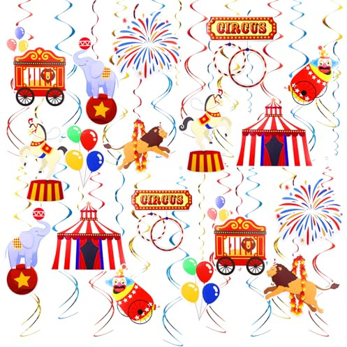 MIPIACE 48 Stück Zirkus Dekoration Party Kölner Karneval Hängedeko Hängewirbel Luftschlangen Dekoration Zircus Spiralen Party Deko Spiralen Girlande für Geburtstag Silvester Hochzeit oder Karneval