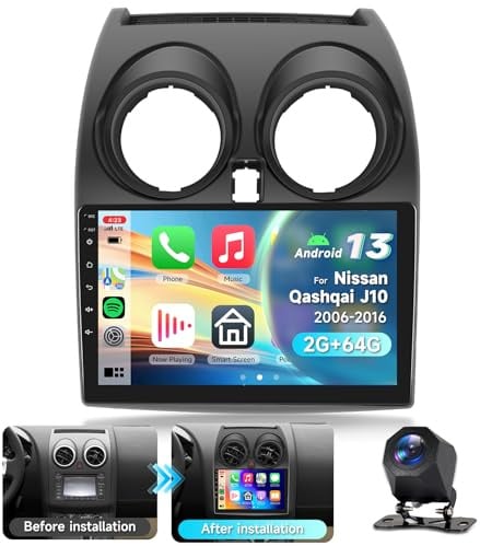 2G&64G VECHTEL 9 Autoradio Für Nissan Qashqai J10 2006-2016（mit Navigationsbildschirm） mit Carplay Android Auto Wireless,Android 15,Bluetooth HiFi/RDS/FM Radio,WiFi Navi/AHD Rückfahrkamera/CANBUS