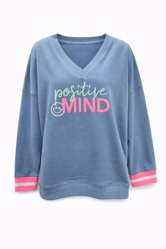 Zwillingsherz Damen Sweatshirt V-Ausschnitt Langarm Casual Freizeit Oberteil mit Aufdruck