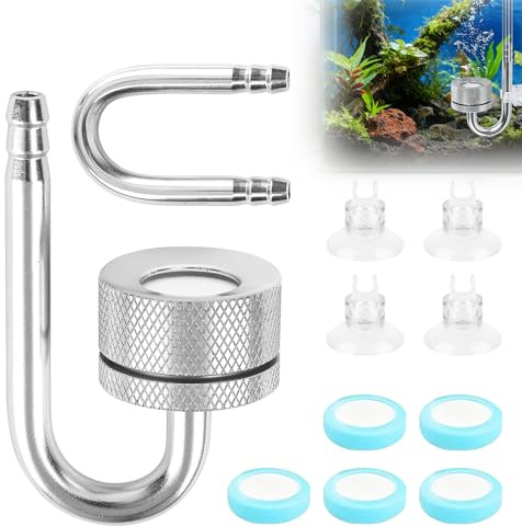 Riisoyu CO2 Diffusor Aquarium, Aquarium Zerstäuber aus Edelstahl mit Saugnäpfen und U-Pipe Silber Bubbler Zubehör Aquarium Sauerstoff Kohlendioxid Zerstäuber Für Aquarium Süßwasserfischpflanzen