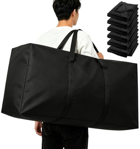 WOPPLXY Aufbewahrungstasche 6er Set, 180L, Schwarz, 100x60x30 cm | 6 extra große 180L Taschen aus Oxford-Gewebe, faltbar, mit Reißverschluss und verstärkten Tragegriffen