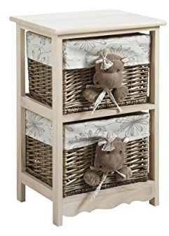 AUBRY GASPARD - Commode 2 Tiroirs Hippopotames - Bois/Osier Laqué Gris - Doublure Coton - 41x32x63 cm - Décor Tête d'Hippopotame Peluche - Rangement Enfant Pratique