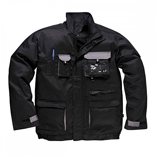 Portwest TX10 Texo Contrast Jacket Multi Pocket Long Sleeve Polyester | Black, Small, UPF 50+, Regular Fit, Hook and Loop Closure, Side Elastic Waist, Hardwearing, Pre-Shrunk Fabric, Workwear