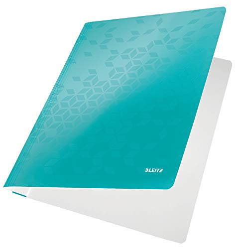 Leitz WOW A4 Schnellhefter, PP-laminierter Karton, Flachhefter mit 60 Blatt Kapazität, Eisblau, 30010051