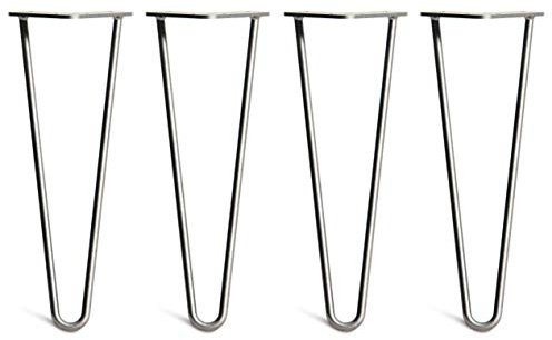 [HLC] 4 x Hairpin Table Legs – Superior Double Weld Steel Construction With Screws, Build Guide & Protector Feet Worth £8 Included! – 10mm Steel [14/35cm,Clear Coat]