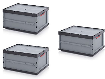 3x Profi-Faltbox 80 x 60 x 44 mit Deckel inkl. gratis Zollstock * große Auer Klappbox *