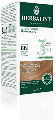 Herbatint Permanentes Farbgel 3 Dosen, 300 ml – 8 N Hellblond, ohne Ammoniak, für empfindliche Haut, 100% Abdeckung für weißes Haar, mit 8 natürlichen Bio-Extrakten