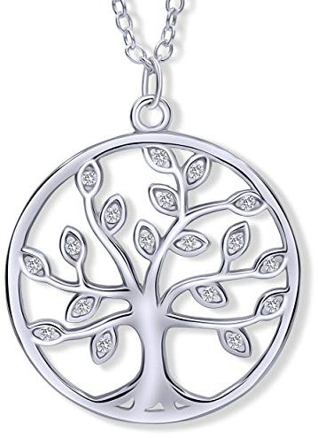 VIASOUL® Halskette Lebensbaum I Baum des Lebens Halskette für Damen I Tree of Life aus 925er Silber I Mit 585er Gold überzogen I Die Original Lebensbaum Kette (Silber)