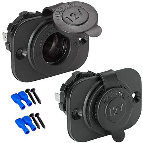 BREADEEP Cigarette Lighter Socket, 2 Pack, 12V-24V DC Waterproof Marine Grade Power Outlet for Motorcycle Car Boat ATV Rv