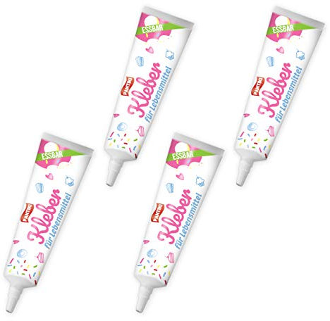 4x PANTIKI Lebensmittelkleber Tube je 20g - Farbe: transparent - wiederverschließbar | Essbarer Kleber für Lebkuchenhaus Lebensmittelkleber auf Torten Fondant kleben essbar lebensmitteltauglich