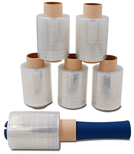 verpacking Mini-Stretchfolie 23 my stark 100 mm x 150 m reißfest, dehnbar & zuverlüssig Handstretchfolie Stretchfolie Verpackungsfolie (6 Rollen + 1 Abroller)