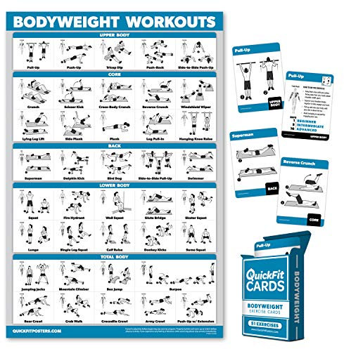 QuickFit 2er-Pack – Bodyweight Workout Poster – laminiert 45,7 x 61 cm & Bodyweight Übungskarten-Set – 6,3 x 8,9 cm