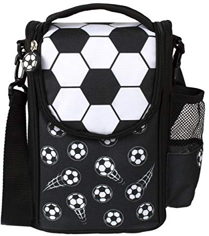 Fringoo - Large Capacity Kids Strap Lunch Bag | Small Cool Bag Kids Lunchbox | Perfect As School Lunch Bag For Boys - Football Black