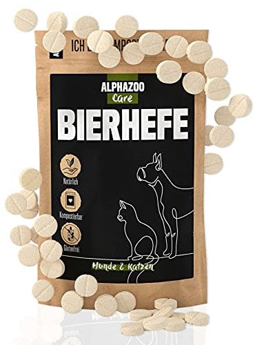 alphazoo Comprimés de levure de bière Chien 50 pièces, Produit Naturel pour Un Pelage Brillant et Une Peau Vitale, Poudre de levure de bière, minéraux et vitamines B pour Animaux Chiens Chats