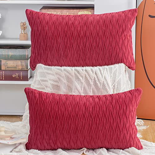 Madizz 2er Set Samt Dekorativ Zierkissenbezüge Luxus Stil Kissenbezug für Sofa für Schlafzimmer Rot 30x50 cm Rechteckigig