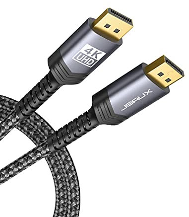 JSAUX Displayport Kabel 3M, DP Kabel (4K@60Hz, 2K@165Hz, 2K@144Hz), Displayport zu DisplayPort 3M Unterstützung kompatibel mit Monitor, Laptop, PC, Grafik, TV, Gaming Monitor usw. - Grau