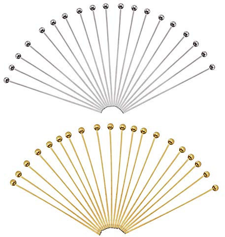 TOAOB 200pcs Aiguilles Tiges Clous a Tete Ronde en Laiton Épingle à Oeil Argent Doré 0.7x50mm pour Accessoire Fabrication de Bijoux Artisanat