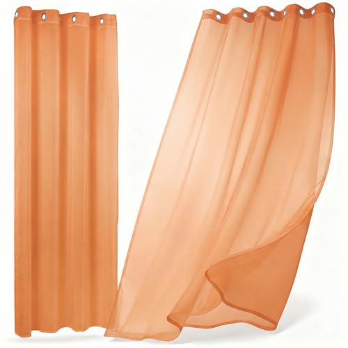 BEAUTEX Vorhang mit Ösen oder Kräuselband, transparente Gardine Dolly, Farbe und Größe wählbar (Ösenschal - Breite 140 cm - Höhe 240 cm - 2 Stück - Orange)