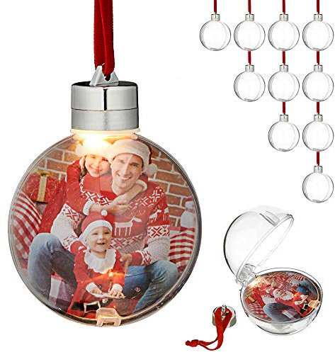 LED DIY Christbaumschmuck 12er Set | Ø 8cm Kugeln Leuchtfunktion inkl. Knopfzelle | Baumschmuck Kugeln