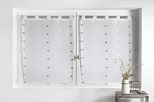 Douceur d'Intérieur, Paire de Voilages à Passants (2 x 60 x 160 cm) Lorna Blanc, Voile Sablé Brodé