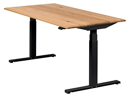 boho office® Höhenverstellbarer Schreibtisch 160 x 80 cm - Elektrisch, Made in Denmark, 2 Motoren, 3-Fach Teleskop, Appsteuerung - Easydesk Schwarz inkl. Tischplatte in Wildeiche massiv