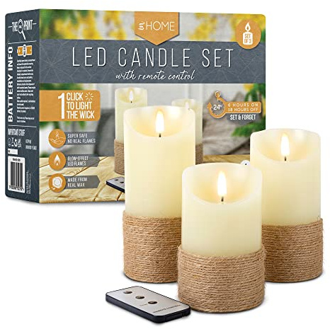 iN LED Candles | LED Candles Flickering with Rope Design | Halloween | Electric Flameless Candle with Remote Control Battery Operated – (Set of 3)