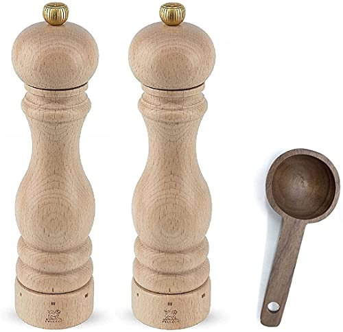 Peugeot Paris U'Select 9-Inch Salt & Pepper Mill Gift Set, Natural Beechwood - With Wooden Spice Scoop