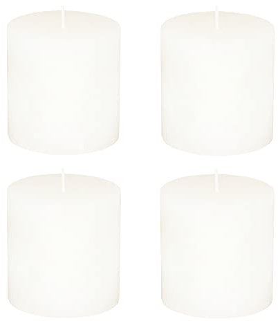 Stumpenkerzen Rustic 4er Set - Stumpenkerze, Blockkerze, Kerze, Adventskranz, Advent - Kein Ruß - Brenndauer: 75 Std. - viele Farben - 10x10 cm (Elfenbein)