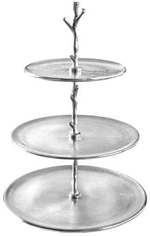 Riess Ambiente Elegante Etagere Abstract 48cm Aluminium Silber mit DREI Etagen Servierständer Obstschale 3 Ablagefächer