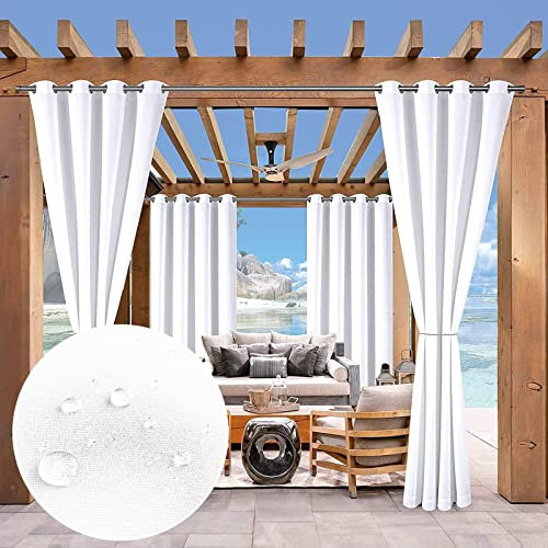 GAOXIAOMEI Tende da Esterno per Patio Impermeabili,1 Pannelli Passacavo Antivento Termico Privacy Tende Parasole per Portico Gazebo Pergola Baldacchino Doccia Piscina,Bianca,71*H108in