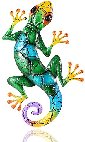 Metall Gecko Wandkunst Dekorationen, Hängende Wanddekor Eidechsen Skulpturen, Eidechse Kunstharz 43 cm Lang, Gecko Ornamente Außenwand Dekoration Für Hof, Garten, Haus (Grün)