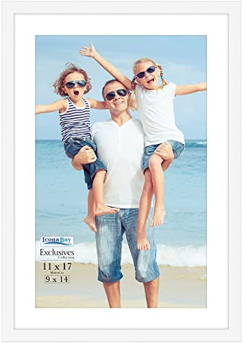 Icona Bay - 17x11 White Picture Frame with Mat - Sturdy Engineered Wood Photo Frame with Removable 14 x 9 Mat - Sleek Design, Table Top or Wall Mount - Exclusives Collection