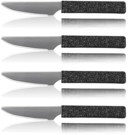 LaXon Messer schwarz, Frühstücksmesser, 4er Set, schwarze Brotmesser mit Wellenschliff, scharfe Messer auch für Grillfleisch und Pizza ideal