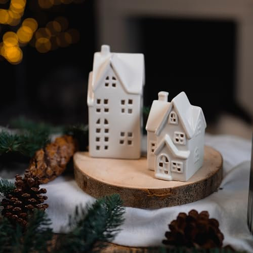 DARO DEKO Keramik LED Haus - weiß glänzend - 7 x 11,5 x 7 cm - Lichthaus