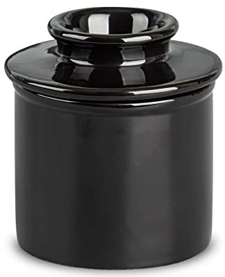 dgudgu Porcelain Black Butter Crock with Water Line, Bell Shaped Butter Keeper Ceramic, Matte Finish, Round, Solid, Microwave and Dishwasher Safe
