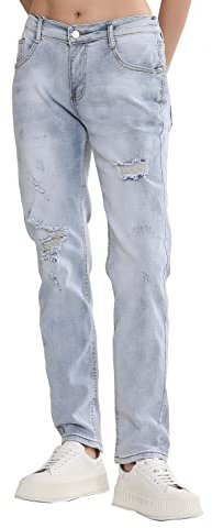 Skateboard Frog Damen Jeans Zerrissene Skinny Slim Fit Boyfriend Y2K Distressed Graphic Stretch-Denim-Jeans (Hellblau,M)