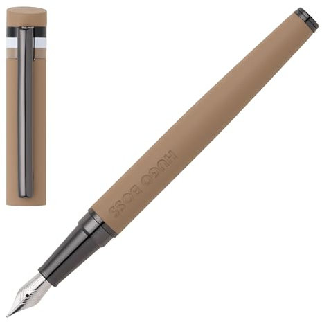 Hugo Boss Loop Iconic Füllfederhalter aus Messing in der Farbe Camel, Länge: 14,7cm, Federstärke: M, HSG3522X