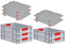 PROREGAL SuperSparSet 5x Eurobox NextGen Color mit Auflagedeckel & Schiebeschnappverschlüsse, HxBxT 12x40x60cm, 23L, Griffe rot geschlossen, Glatter Boden, Eurobehälter Transportbox Transportbehälter