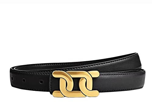 Yuangu Damengürtel für Jeans, Damen-Ledergürtel mit goldfarbener Schnalle, Designer-Gürtel für Hosen, Jeans, Kleider, Schwarz, 100cm(Fits 24-31)